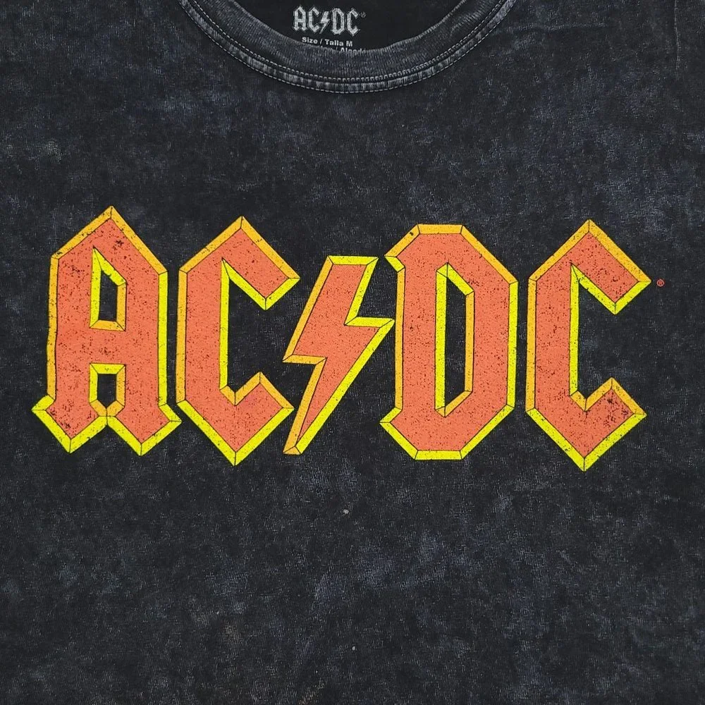 ACDC Graphic T Shirt Cropped Hem Grunge Distressing Adult M Short Sleeve AC/DC - Picture 3 of 6